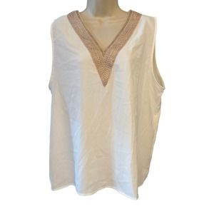 White Silky Tank w/Taupe Lace Detail on‎ V Neck Line NWT Women's XXL